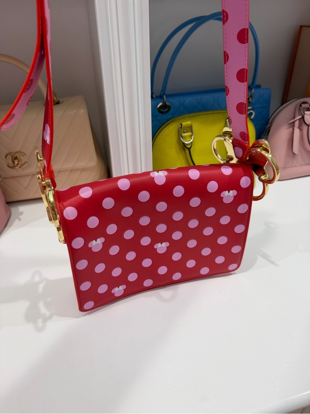 NEW Loungefly X Disney Minnie Mouse Pink Polka Dot Bow Strap Crossbody - Picture 14 of 16